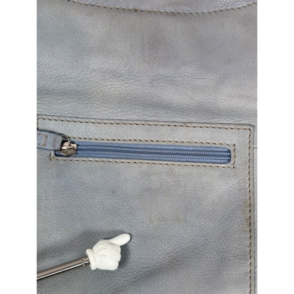 Vtg. Fossil Classic Light Blue Leather Tote Shoulder Bag Dual Handles - Picture 6 of 8